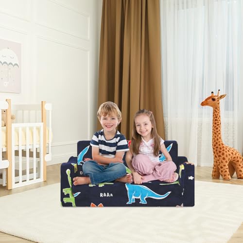 2-in-1 Glow-in-the-Dark Toddler Sofa Bed Convertible 2-Seat Couch