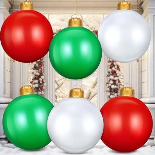 DERTE 6-Pack 24in Inflatable Christmas Ball Ornaments for Outdoor Yard Display