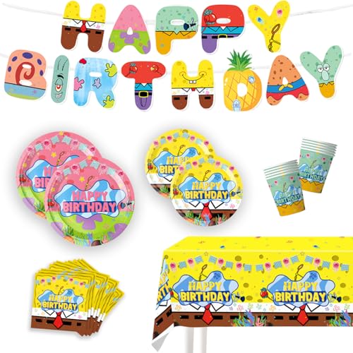 Cartoon Sponge Birthday Party Supplies Set - Tableware for 10 Kids