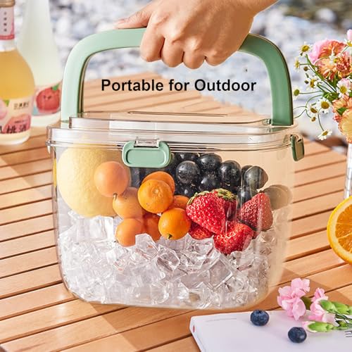 SIUPER 6.7L Light Green Ice Cube Storage Bin with Sealed Lid & Tongs