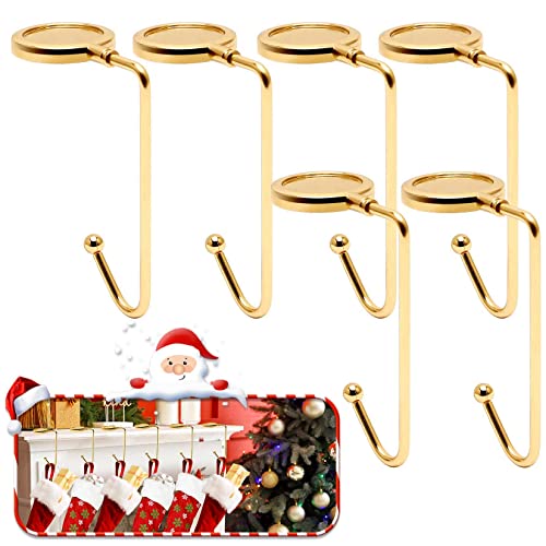 Non-Slip Christmas Stocking Holders for Mantle - 6 Pack Gold Metal Hooks