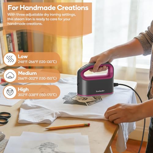 Newbealer Ash Pink Smart Steam Iron 1200W Travel & Delicate Fabric Safe