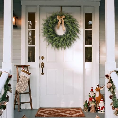 24-Inch Artificial Cedar Wreath, Lifelike Faux Pine Christmas Decor