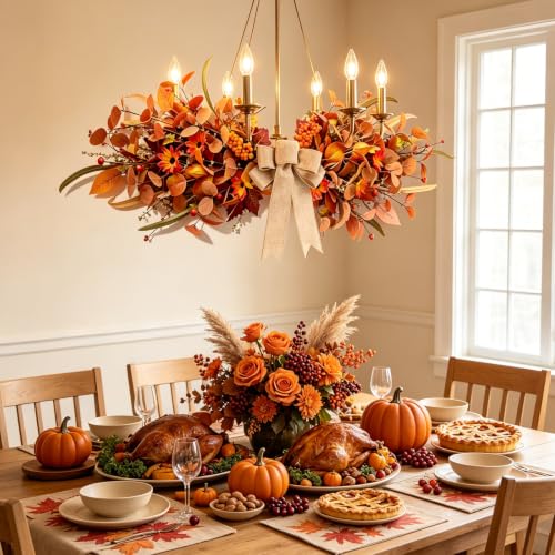 24-Inch Fall Teardrop Swag with Burlap Bow Artificial Autumn Floral Decor