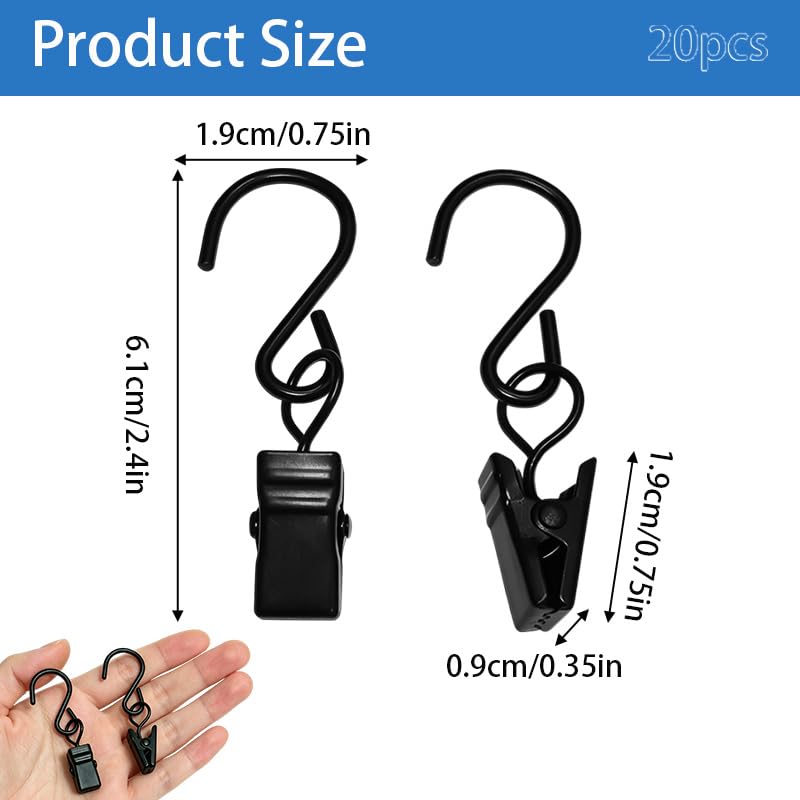 S Hook Curtain Clips Set of 20 Stainless Steel Hanging Clips with Hook
