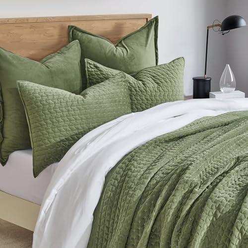 EverGrace King Velvet Quilt Set - 3-Piece All-Season Bedspread (Loden Green)