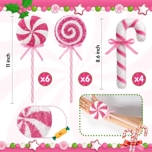 Threehoney Pink Candy Cane Christmas Decorations 16 pcs Holiday Ornaments