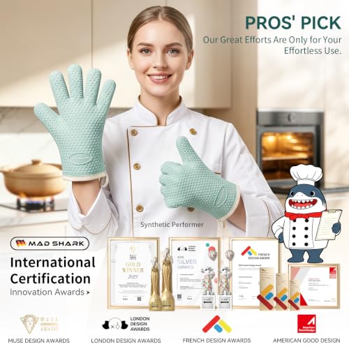 Silicone Oven Mitts with Fingers, Heat Resistant 450°F Waterproof Gloves