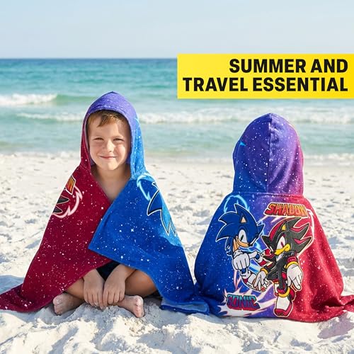 Sonic The Hedgehog Kids Hooded Cotton Bath & Beach Towel Wrap (49"x30")