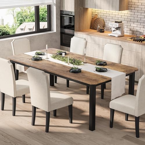 79-Inch Industrial Dining Table for 8-10 People, Rustic Brown Rectangular