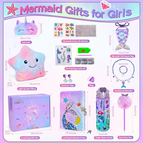 Cherry Tale Mermaid Gift Set for Girls - Locked Diary & Plush Pillow
