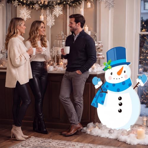 Yinkin 4 Ft Snowman Yard Sign - Winter Snowman Stand Up Decoration