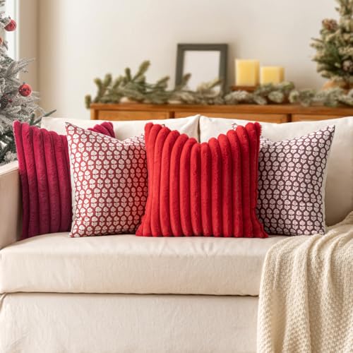 MIULEE Burgundy 18x18in Faux Fur Throw Pillow Covers Set of 6 – Hidden Zipper