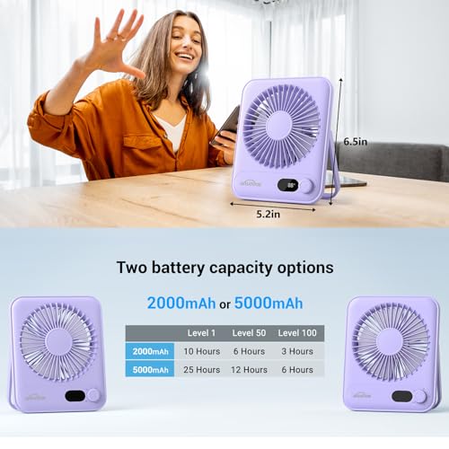 WHATOOK Small Portable Desk Fan, Rechargeable Quiet Mini Personal Fan
