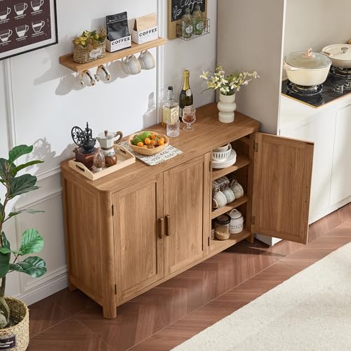 46" Arc-Shaped Sideboard Buffet Cabinet with 3 Doors and Adjustable Shelves