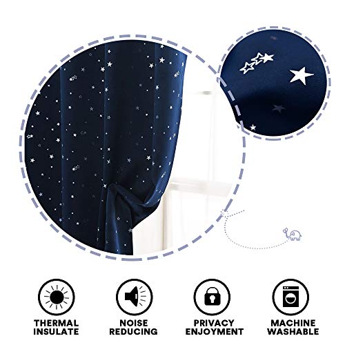 Blackout Star Print Kids Curtains, Thermal Insulated Window Drapes, 52x84