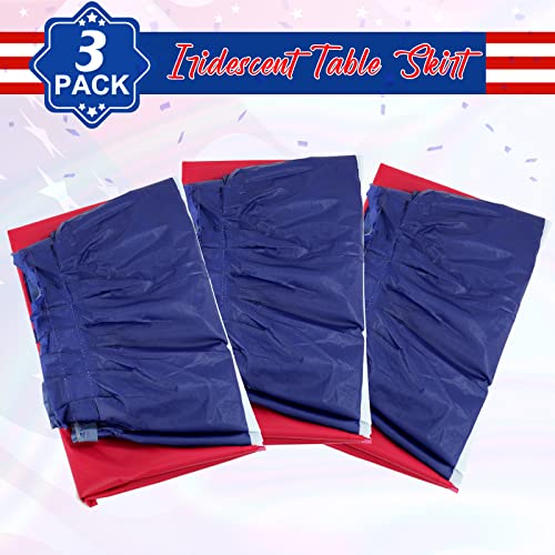 3 Pack Patriotic Plastic Table Skirts, Red White and Blue Party Decor