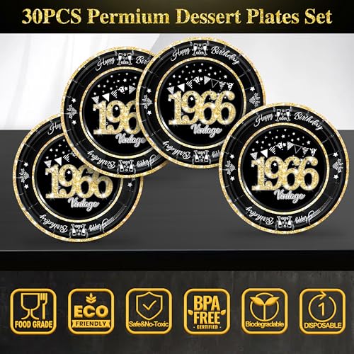 60th Birthday Party Plates and Napkins Set - Vintage Black and Gold, 60 Pc