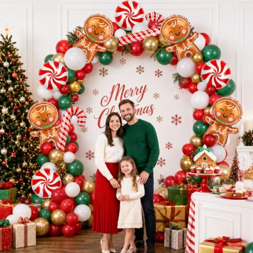 Gingerbread Man Candy Christmas Foil Balloons Set - 10PCS Holiday Party Decorations with Red Candy Cane & Lollipop Balloons