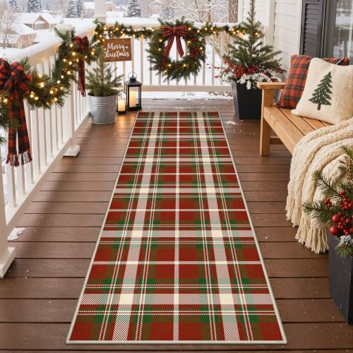 GENIMO 2.5x8 Outdoor Runner Rug, Christmas Red – Washable Porch/Entryway