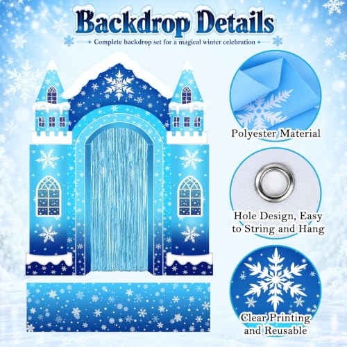 YLOLUL Wonderland Castle Arch Door Banner Set - Blue Snowflake Winter Wonderland Theme for Girls Birthday & Christmas Party