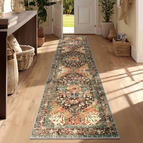 2x8 Washable Runner Rug, Non-Slip Boho Vintage Hallway Kitchen Carpet