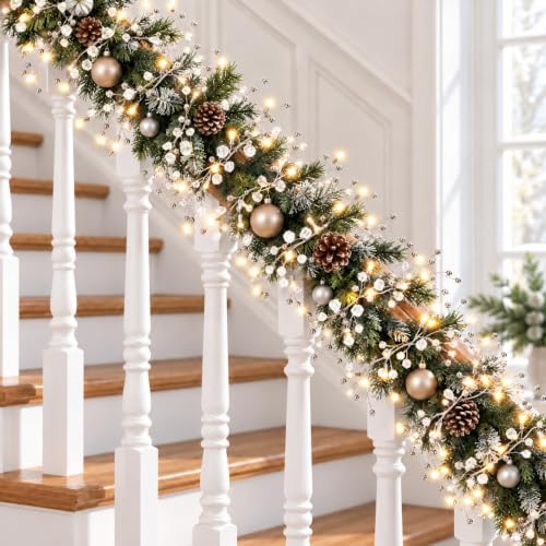 APUDWN 9 Ft 120 LED Crystal Light Garland for Christmas Mantel - Battery Powered