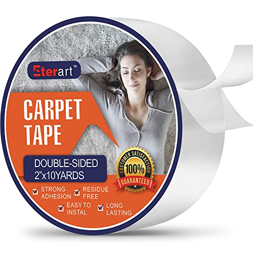 Heavy Duty Double Sided Carpet Tape - 2" x 10 Yds, Residue-Free Rug Adhesive