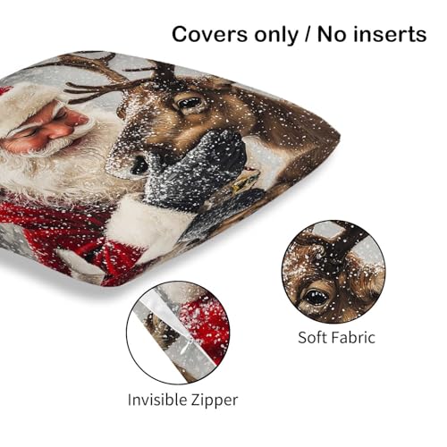 Santa Throw Pillow Covers Set of 2 | 18x18 Inches Cushion Cases for Couch, Sofa, Bedroom and Living Room | Christmas Pillowcases for Home Decoration