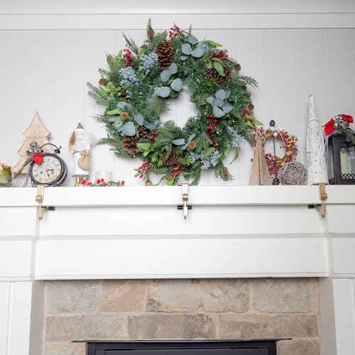 Fireplace Stocking and Garland Mantle Hangers - 3 Pack, Gold Wrought Iron