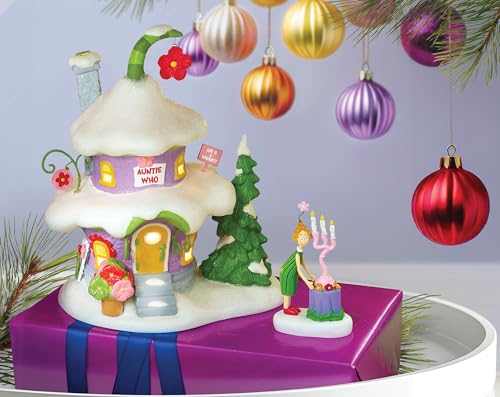 Department 56 Dr. Seuss Grinch Village Lit Building, Auntie Who's House, 8 Inch Christmas Decor