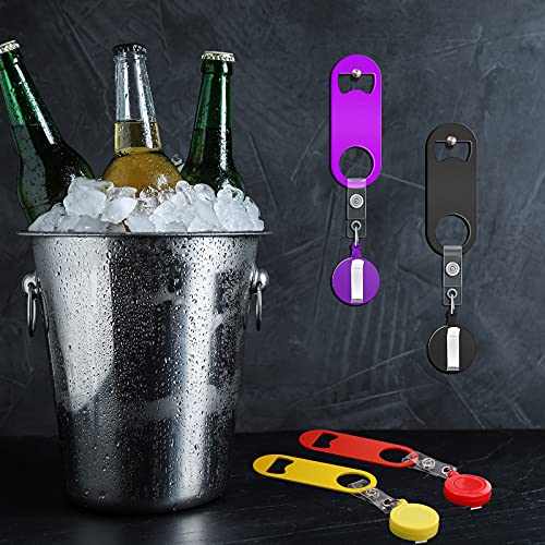 Honoson 8 Pcs Multicolor Retractable Bottle Opener Flat Bar Key with Badge Reel Clip - Classic/Multicolor/8