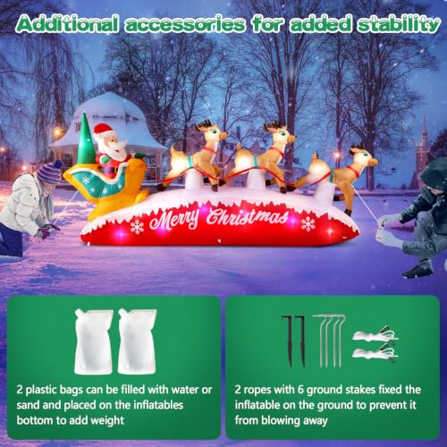Danxilu 10FT Santa Sleigh Inflatable with Reindeer & LED Lights - Christmas Decor