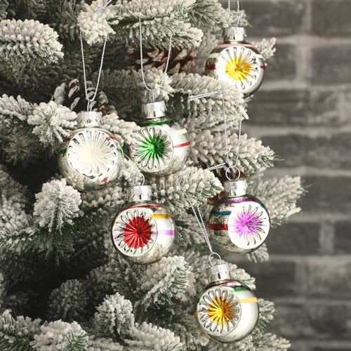 Sliner Mini Glass Christmas Ornaments Set - Multi-Color Reflector Balls, 24 Pack