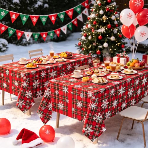 TJYJOY 4 Pack Christmas Tablecloths Red Green Plaid Snowflake Holiday Party Decor 51x86 Inch