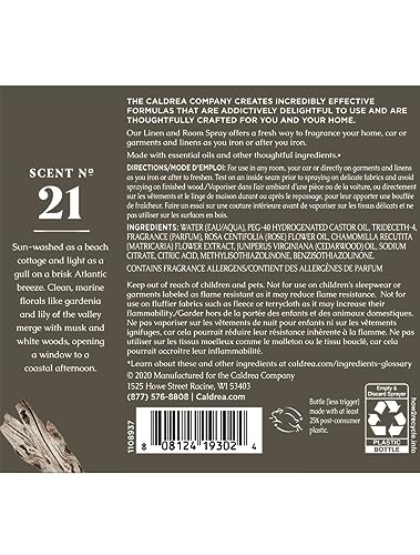 Caldrea Rosewater Driftwood Linen & Room Spray - Essential Oil Freshener, 16oz