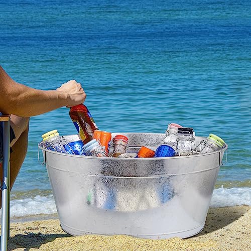 6-Gallon Galvanized Tin Beverage Tub with Handles, Rustic Ice Bucket (2 Pack)
