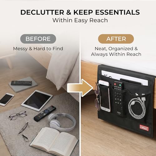 Bedside Caddy Organizer for Bed and Sofa - 4-Pocket Storage with Non-Slip