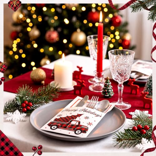 Harloon 36 Pcs Christmas Paper Silverware Holders Buffalo Plaid (Buffalo Check) 4 Designs