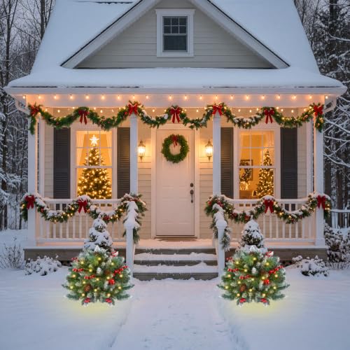 2-Pack Artificial Christmas Urn Filler – Pre-lit Mini Trees with 60 LEDs, Warm White (Variation: Warm White / 2)