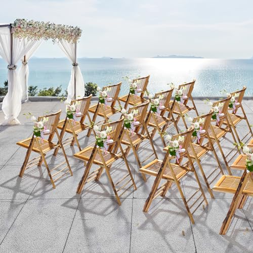 Bamboo Folding Chairs, Rustic Foldable Dining Chairs for Indoor & Outdoor (4 Pack)