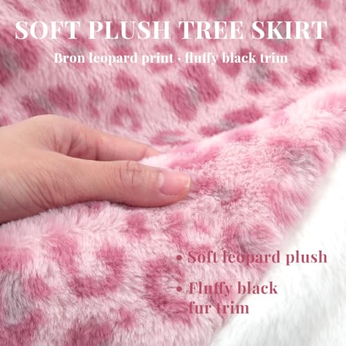 Relaxgiant 48 Inch Pink Leopard Christmas Tree Skirt Faux Fur Holiday Decor