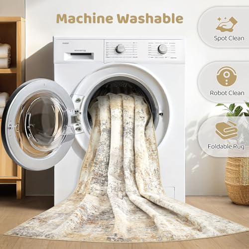 8x10 Washable Abstract Area Rug, Non-Slip Low Pile Modern Living Room Carpet