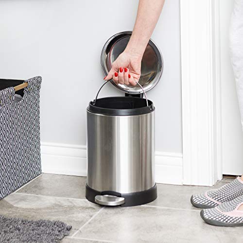 Small Stainless Steel Trash Can with Soft Close Lid and Step Pedal