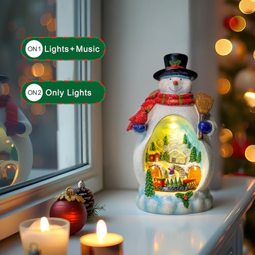 ZQQLITE Snowman Christmas Village Figurines with Rotating Train & Music - Lighted Holiday Decor