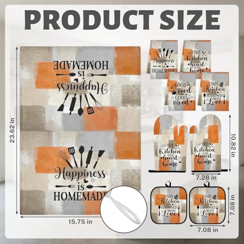 8-Piece Abstract Kitchen Decor Set: Microfiber Towels, Oven Mitts & Pot Holders