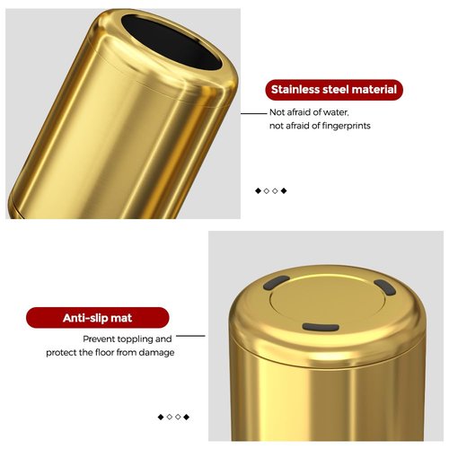 LEASYLIFE 8L/2.1gal Brass Gold Trash Can,Small Bathroom Garbage Can,Brushed Trash Can for Bathroom,Powder Room,Bedroom,Office (Gold)