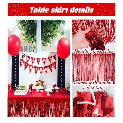 BEAIMUXI 6 Pack Red Metallic Foil Fringe Table Skirts 9 Feet x 29.5 Inch - Party Decor