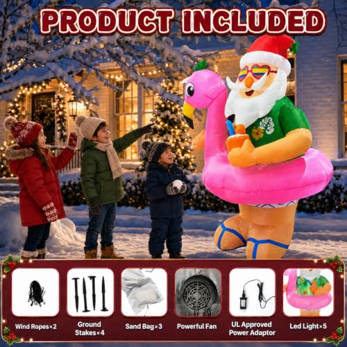 Kofero Santa Inflatable Yard Decoration - 6FT Hawaii Christmas Blow-up with LED Lights, Outdoor Holiday Decor