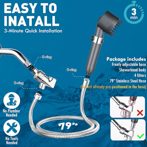 Filtered Handheld Shower Head with 4 Spray Modes and 79-Inch Hose